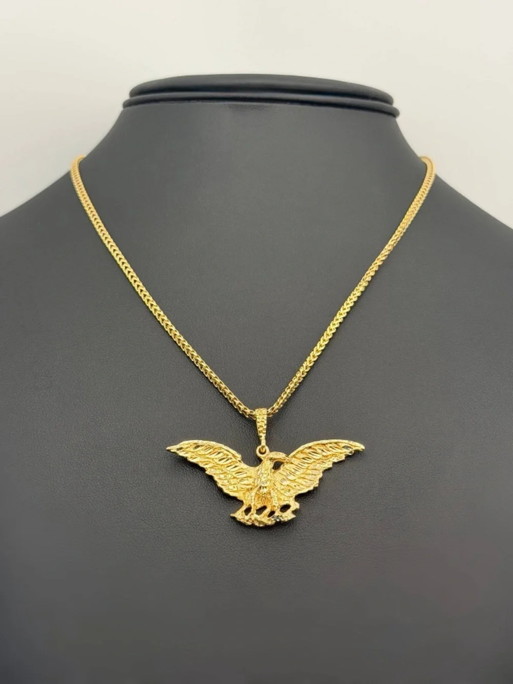 14k Yellow Gold Flying American Eagle Bird Diamond Cut Charm Pendant Handmade